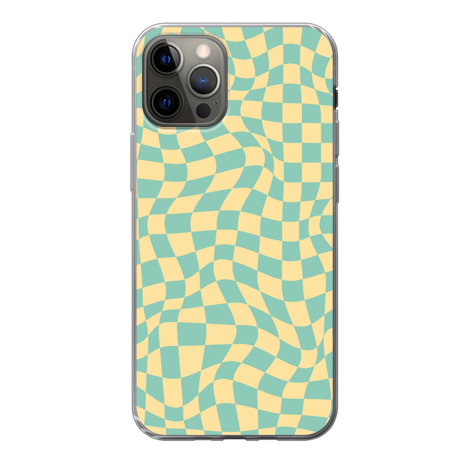 MuchoWow Handyhülle für Apple iPhone 13 Pro Quadratisches Muster - Gelb - Blau - Wellenlin, Smartphone-Bumper, Print, Handy Schutzhülle Dünn
