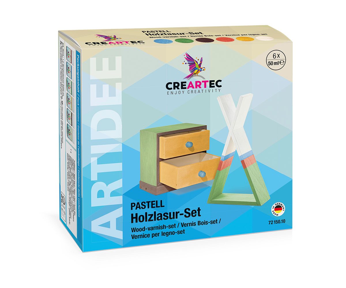 CREARTEC Kreativset Holzlasur-Set "Pastell" - 6x 50 ml - zum Lasieren und Imprägnieren, für Holz-, Schilf- und Bambus - ideal für Anfänger - Made in Germany