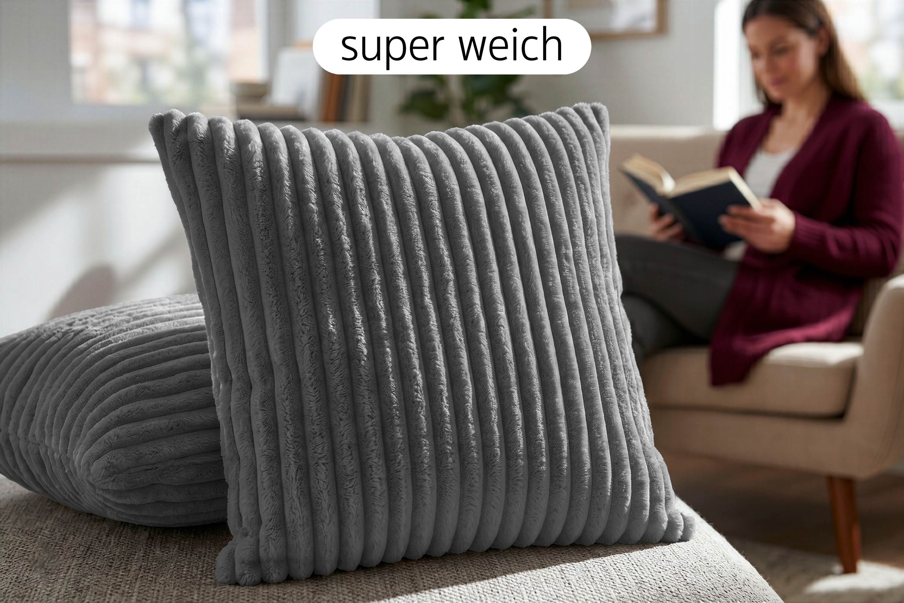 Amilian Dekokissen Dekokissen mit Füllung 4er Set, in moderner Cord-Optik pflegeleicht und waschbar – Bild 2 von 5