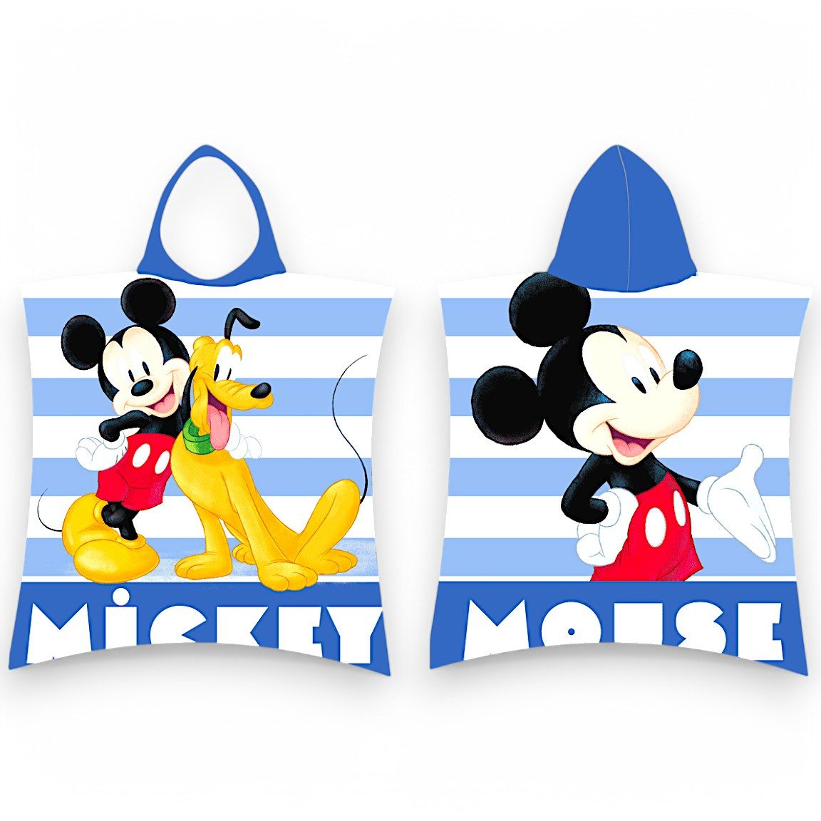 Disney Mickey Mouse Badeponcho Mickey Maus & Pluto, Baumwolle, mit Kapuze, Kinder Kapuzenhandtuch 50 x 115 cm