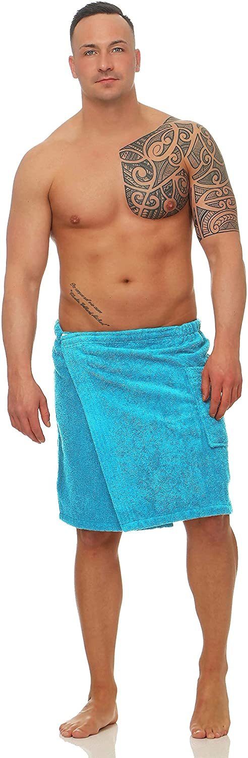 CLASS HOME COLLECTION Saunatuch Class Home Collection Herren Frottee Saunakilt, Saunatuch mit Klettverschluss und Gummizug, Sauna Sarong Knielang 50 x 136 cm, 100% Baumwolle, mit Klettverschluss Türkis