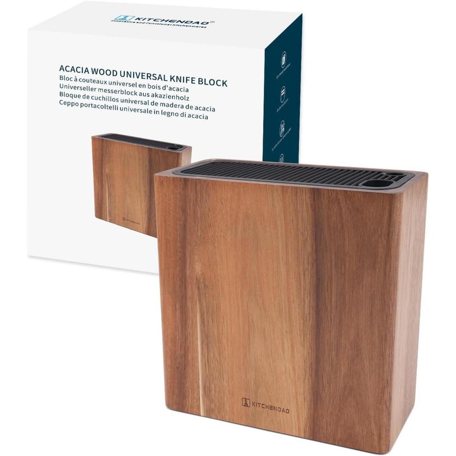 KITCHENDAO Messerblock XL Akazienholz Messerblock-Halter für Scheren & Schärfstab