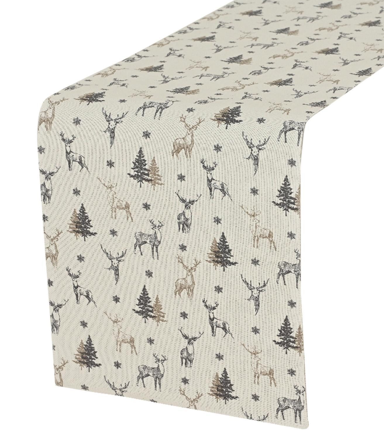 Kaemingk Узкие скатерти CHRISTY, B 30 cm, L 150 cm, Sandfarben, Grün, (1-tlg), Braun, Grau, mit Weihnachtlichen Motiven