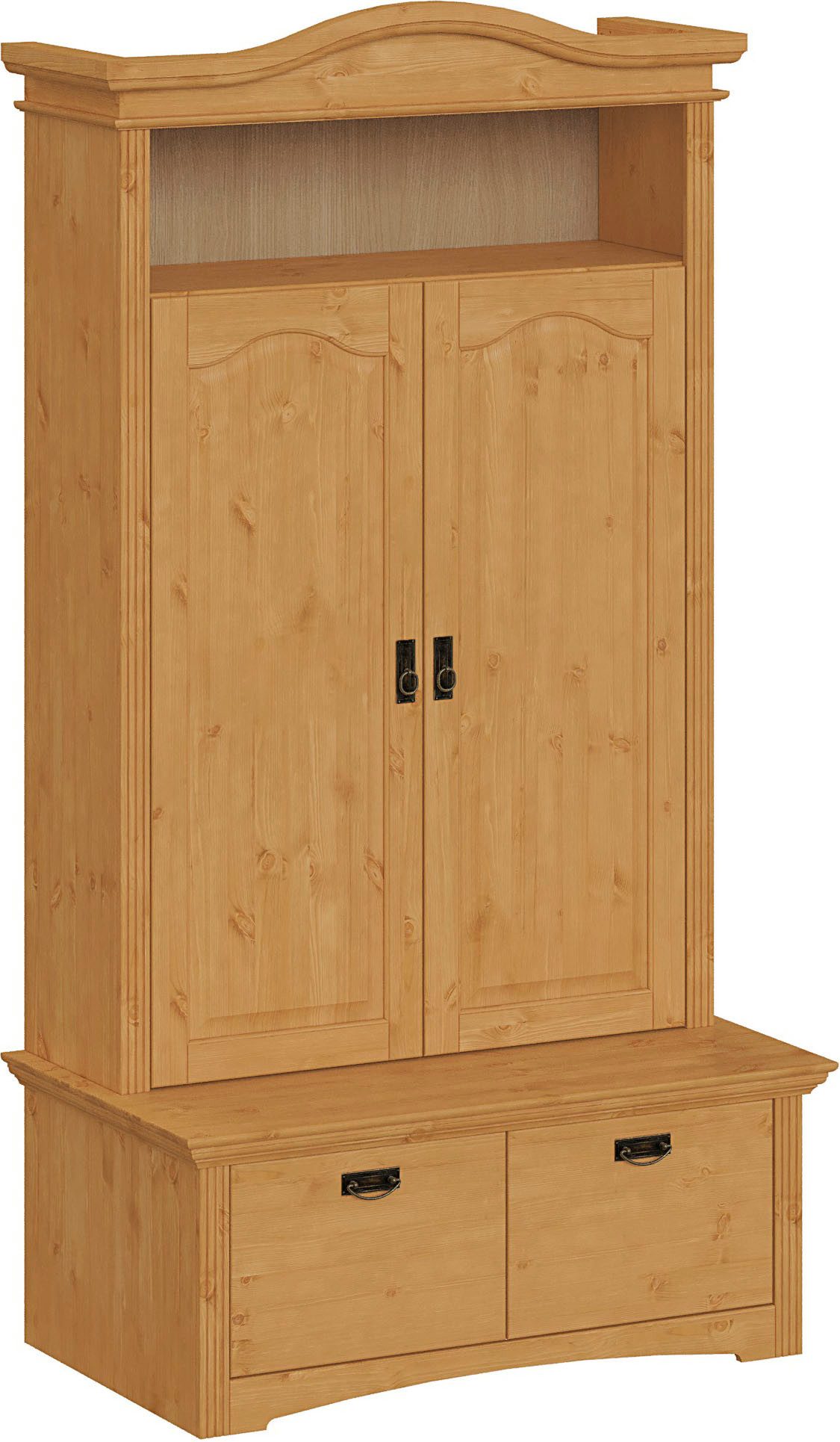 OTTO home Wäscheschrank Konrad, mit Bank, Garderobenschrank, Schubladen, Massivholz (H/B/T mit Bank ca. 206/110,5/70 cm) viel Stauraum, langlebige Qualität, ausziehbare Kleiderstange