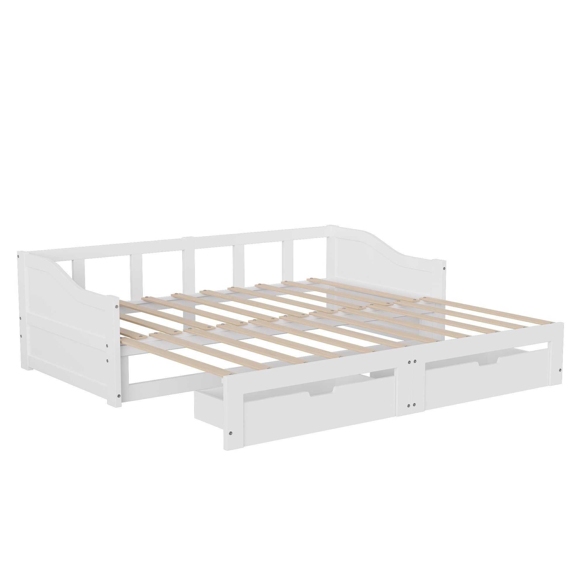Gdood Schlafsofa Stauraumbett Daybett Tagesbett Ausziehbett, Holzbett, Mit 2 Schubladen, 90x200 cm/180x200 cm, Lattenrost