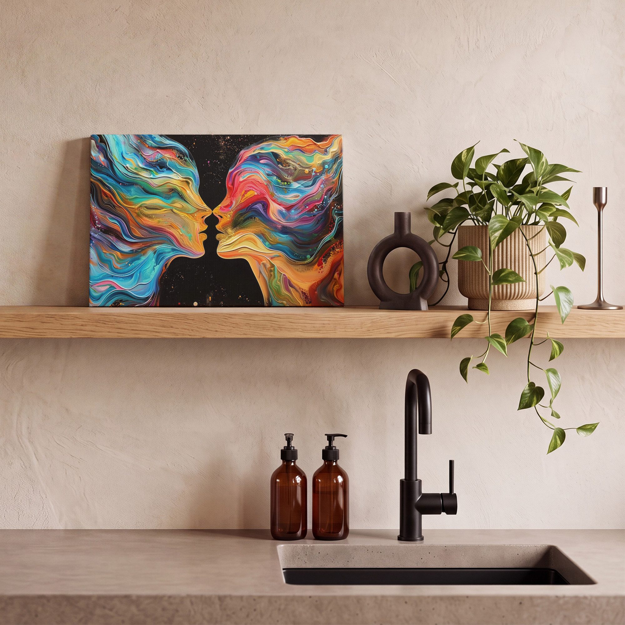 OneMillionCanvasses® Leinwandbild Kunst - Bunt - Frau - Kunst - Abstrakt - Gesichter, Fotodruck (1 St), Leinwand Bilder Klein, Wand Dekoration Aesthetic 30x20 c – Bild 5 von 5