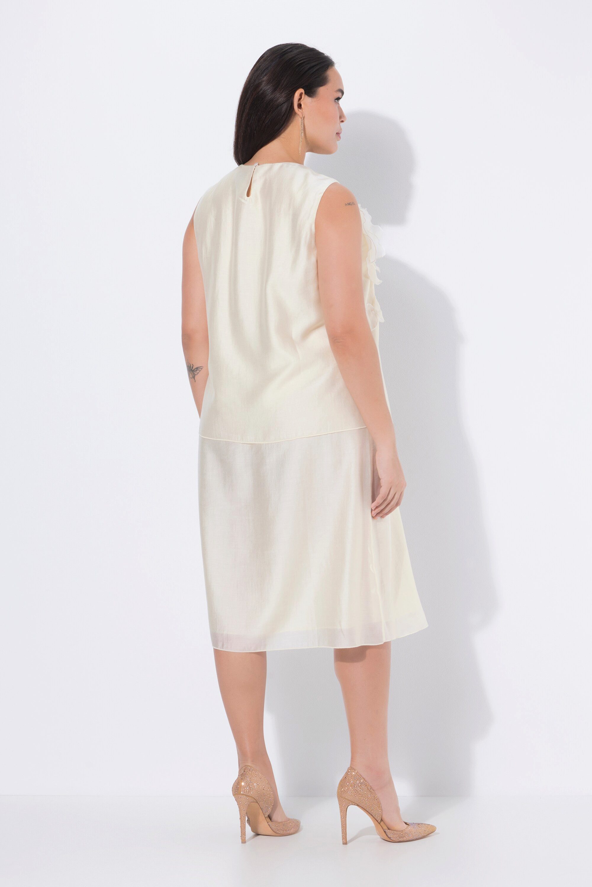 Ulla Popken Midikleid Chiffon-Midikleid Blüten-Applikation Rundhals
