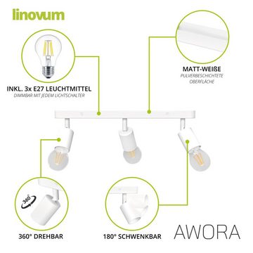 linovum LED Aufbaustrahler AWORA Deckenlampe 3 flammig weiss inkl. E27 fourSTEP LEDs, Leuchtmittel inklusive