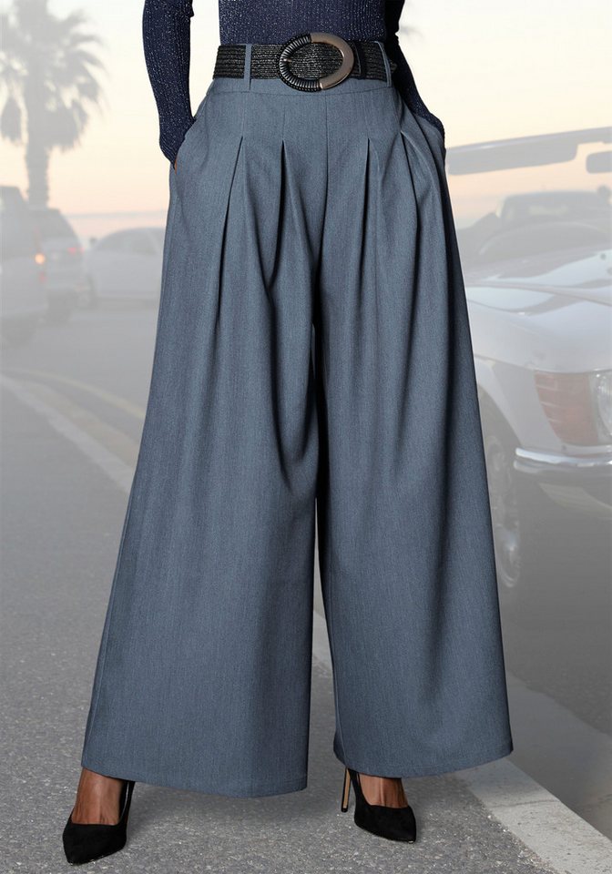LASCANA Hosenrock mit weitem Bein und Bundfalten, elastischer Bund mit Gürtelschlaufen, weite Anzughose, Stoffhose, Business chic