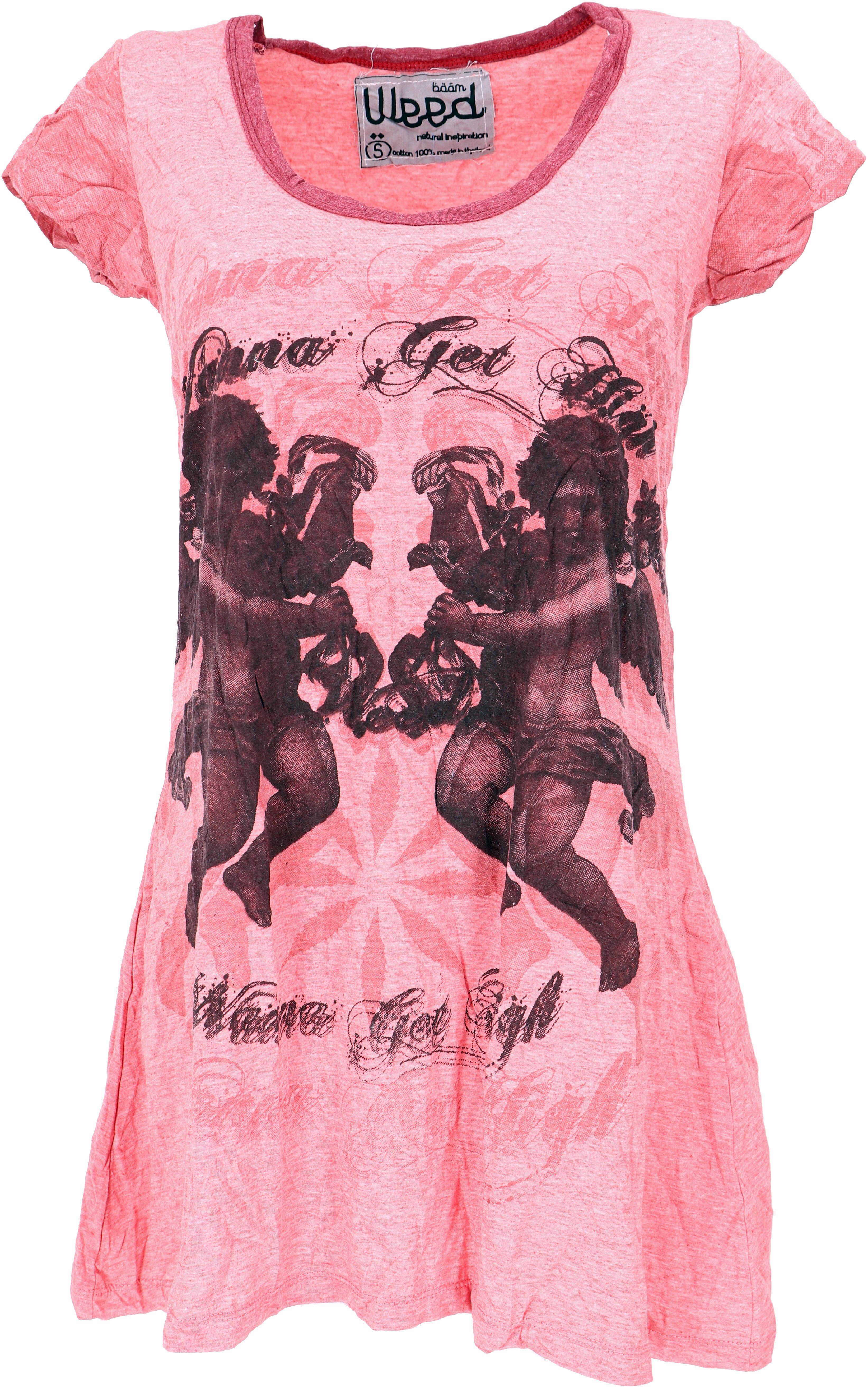 Guru-Shop T-Shirt Weed Longshirt, Minikleid - Engel rosa Festival, Goa Style, alternative Bekleidung
