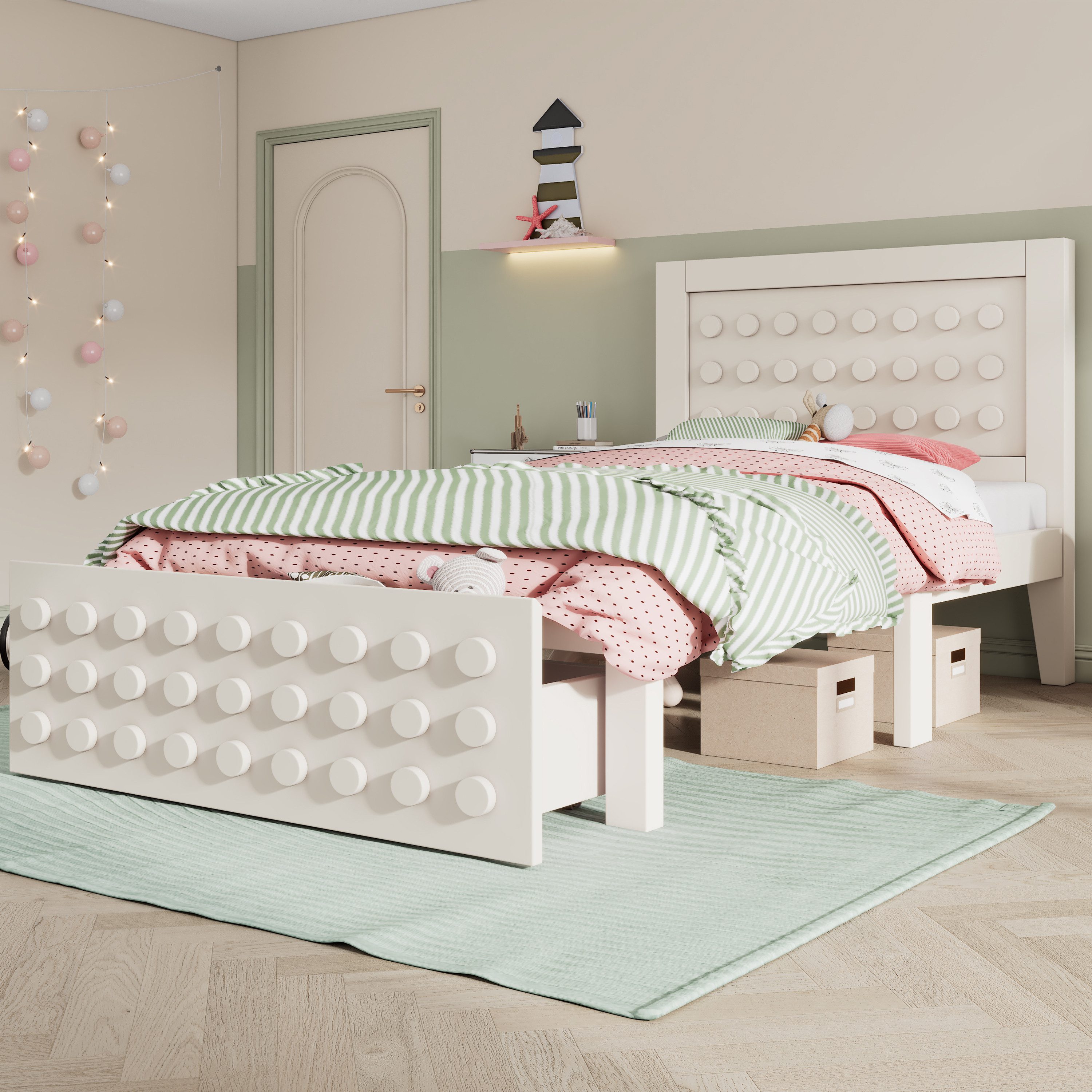 Flieks Kinderbett, Holzbett Einzelbett 90x190cm Bausteine-Form günstig online kaufen