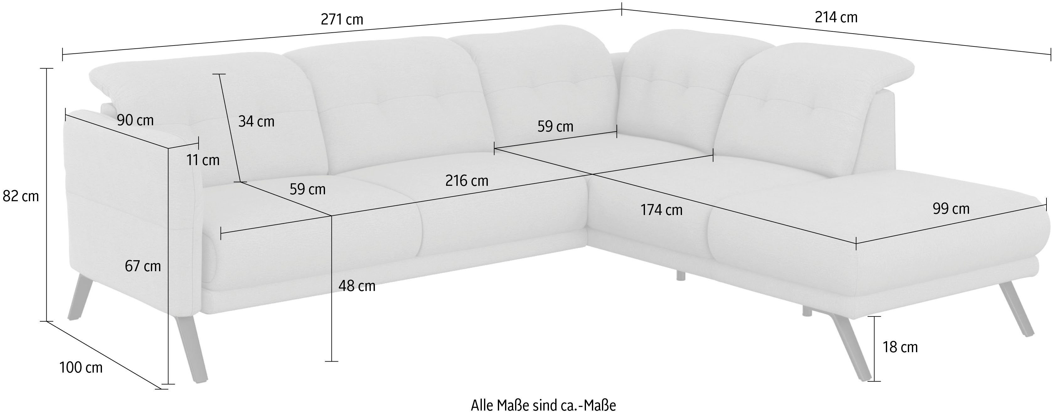 sit&more Ecksofa Scandia, Wahlweise Kopfteilverstellung und mit Armteilfunktion