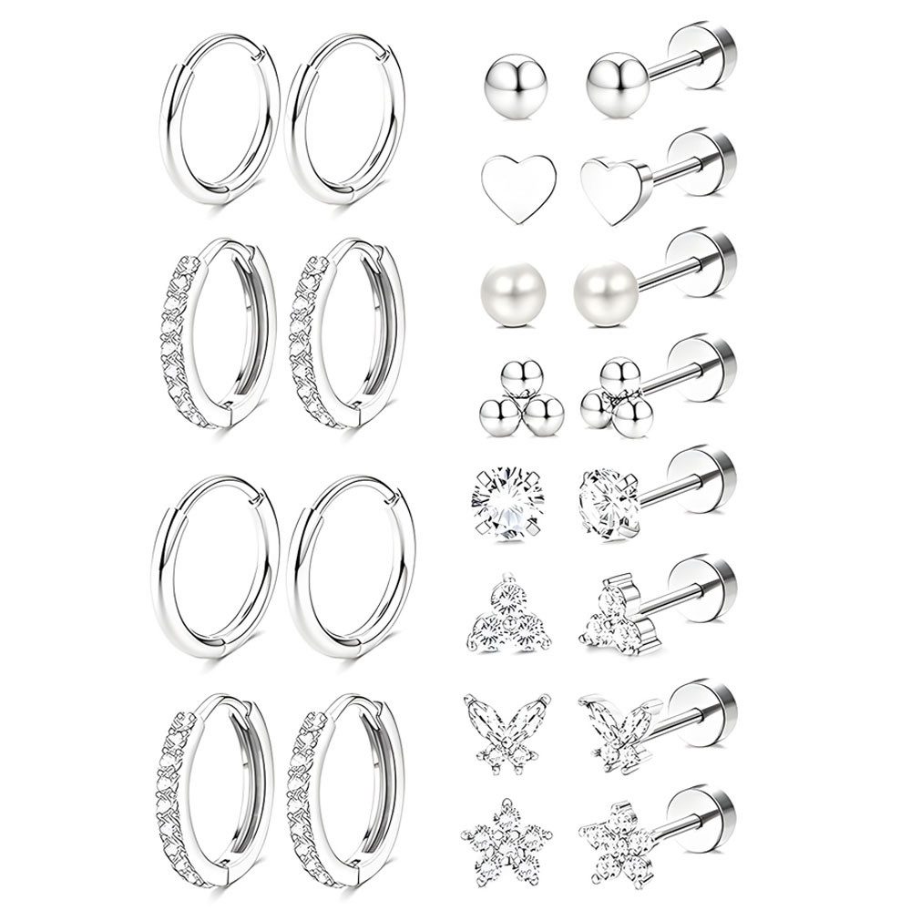 HoyoLee Ohrring-Set 12 Paar Ohrringe Gold Silber Set, Chirurgenstahl Creolen Ohrstecker