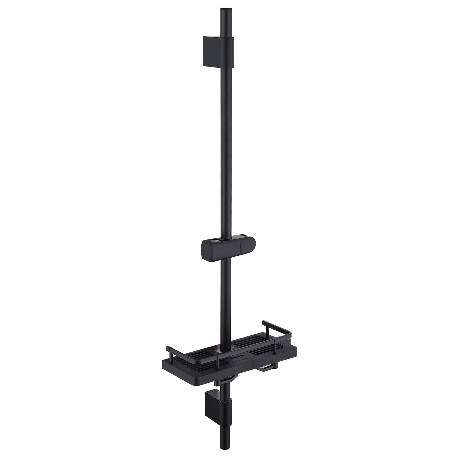 HOMELODY Duschstange ohne Bohren Edelstahl höhenverstellbar mit Ablage,90cm, Frei kombinierbar mit Handbrause oder Badewannenarmatur,Schwarz