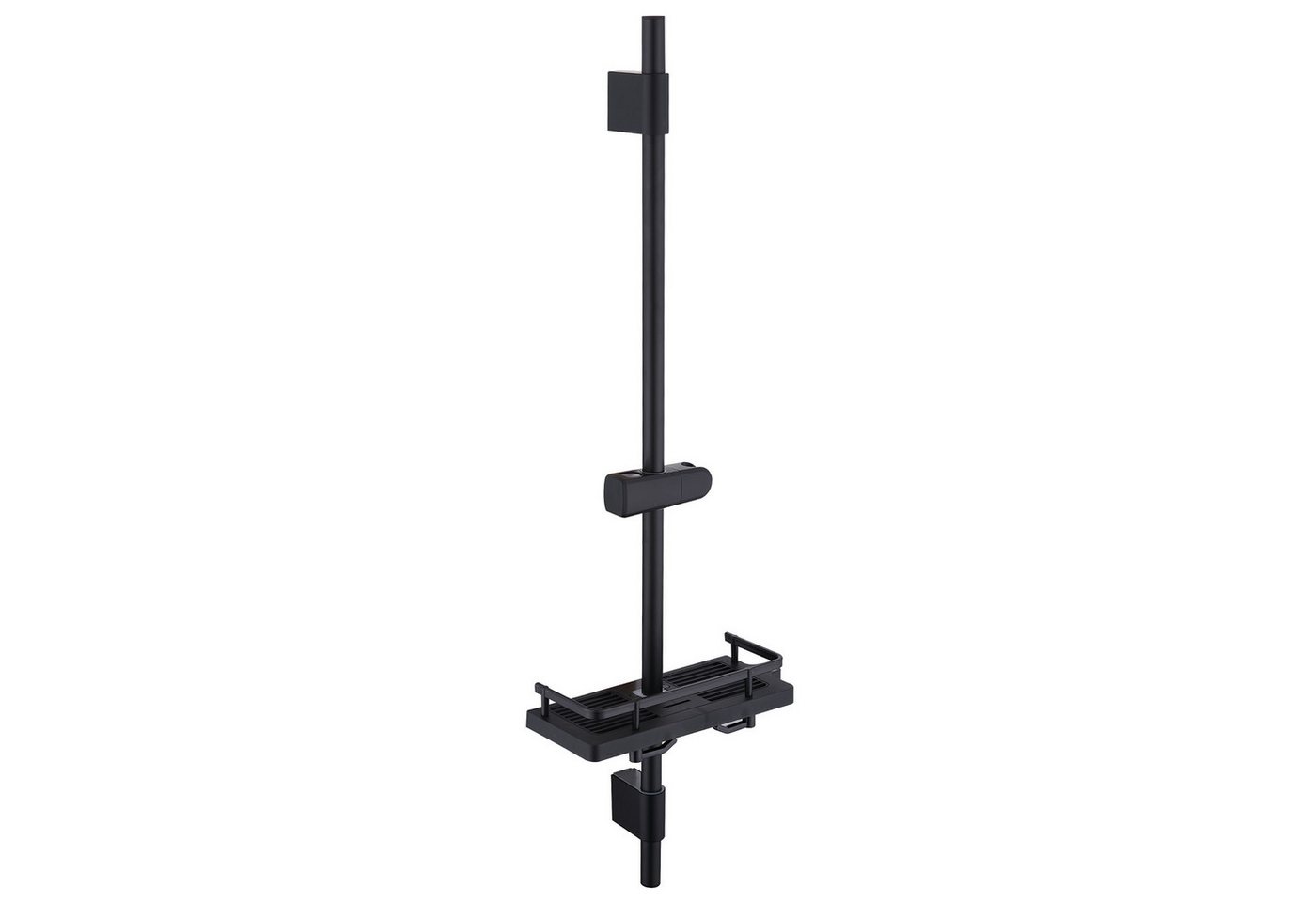 HOMELODY Duschstange ohne Bohren Edelstahl höhenverstellbar mit Ablage,90cm, Frei kombinierbar mit Handbrause oder Badewannenarmatur,Schwarz