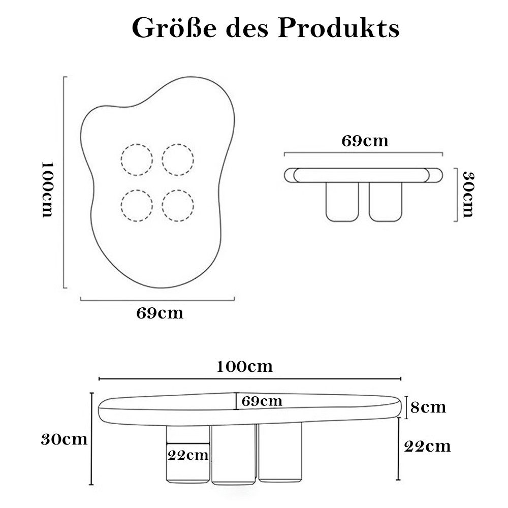 AFKSMILE Couchtisch Couchtisch in Wolkenform, Beistelltisch für den Innenbereich Cremeweiß, Cartoon-Stil, Unregelmäßige Form, moderner Mitteltisch für Wohnzimmer