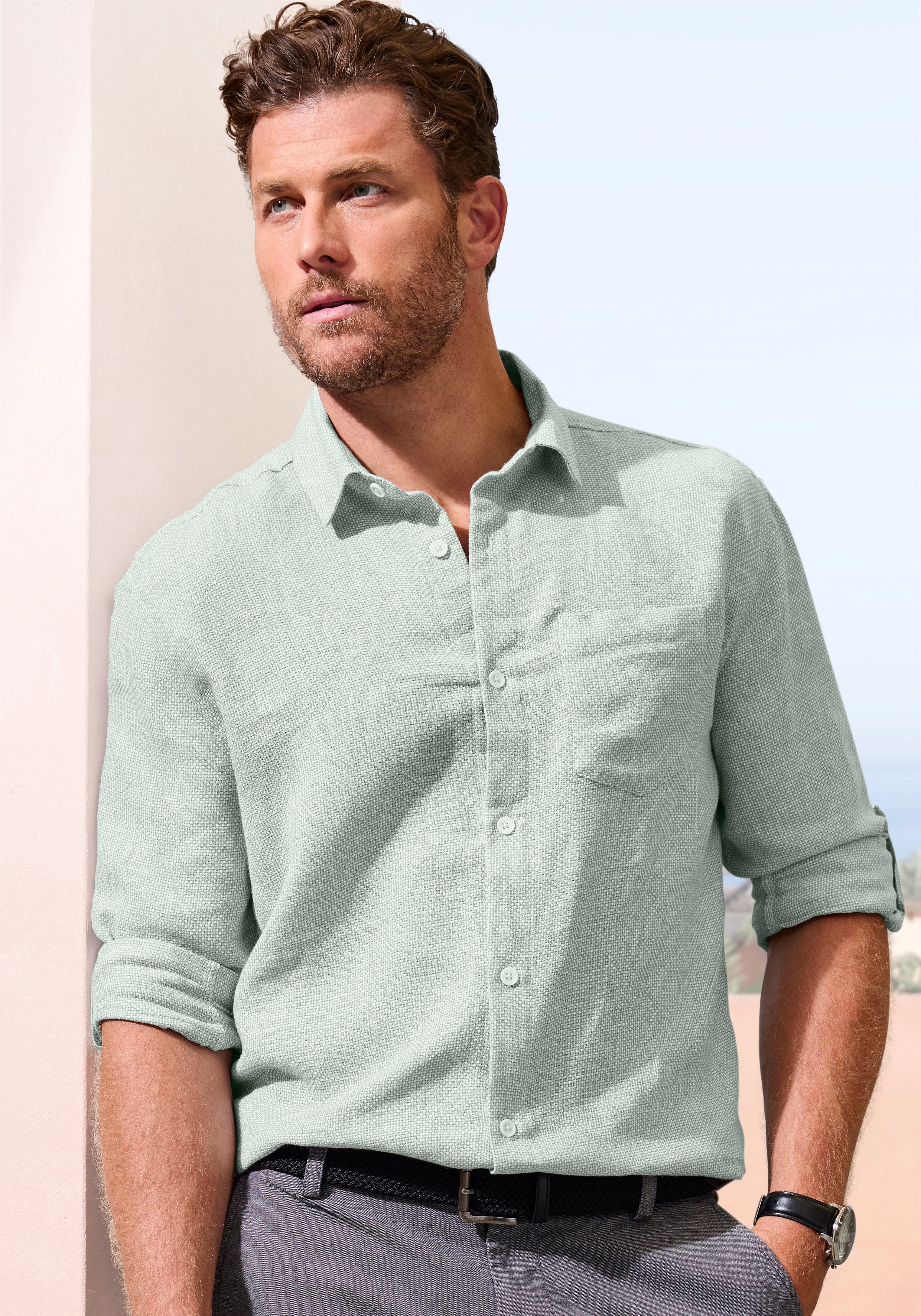 John Devin Leinenhemd, Langarmhemd Luftiges Freizeithemd mit Krempelfunktion. € 39,99