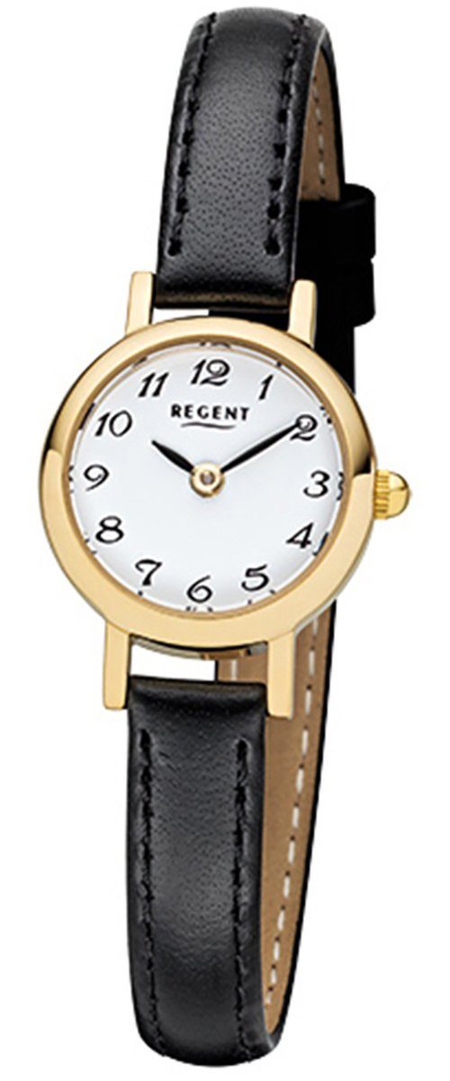 Armbanduhr Regent (ca. klein schwarz rund, Damen-Armbanduhr 20mm), Regent Lederarmband Quarzuhr Damen Analog,