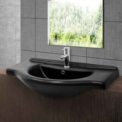 LuxeBath Waschbecken Aufsatzwaschbecken aus Keramik für Badezimmer/Gäste-WC, Handwaschbecken Oval 87x50,5x22,5 cm Schwarz