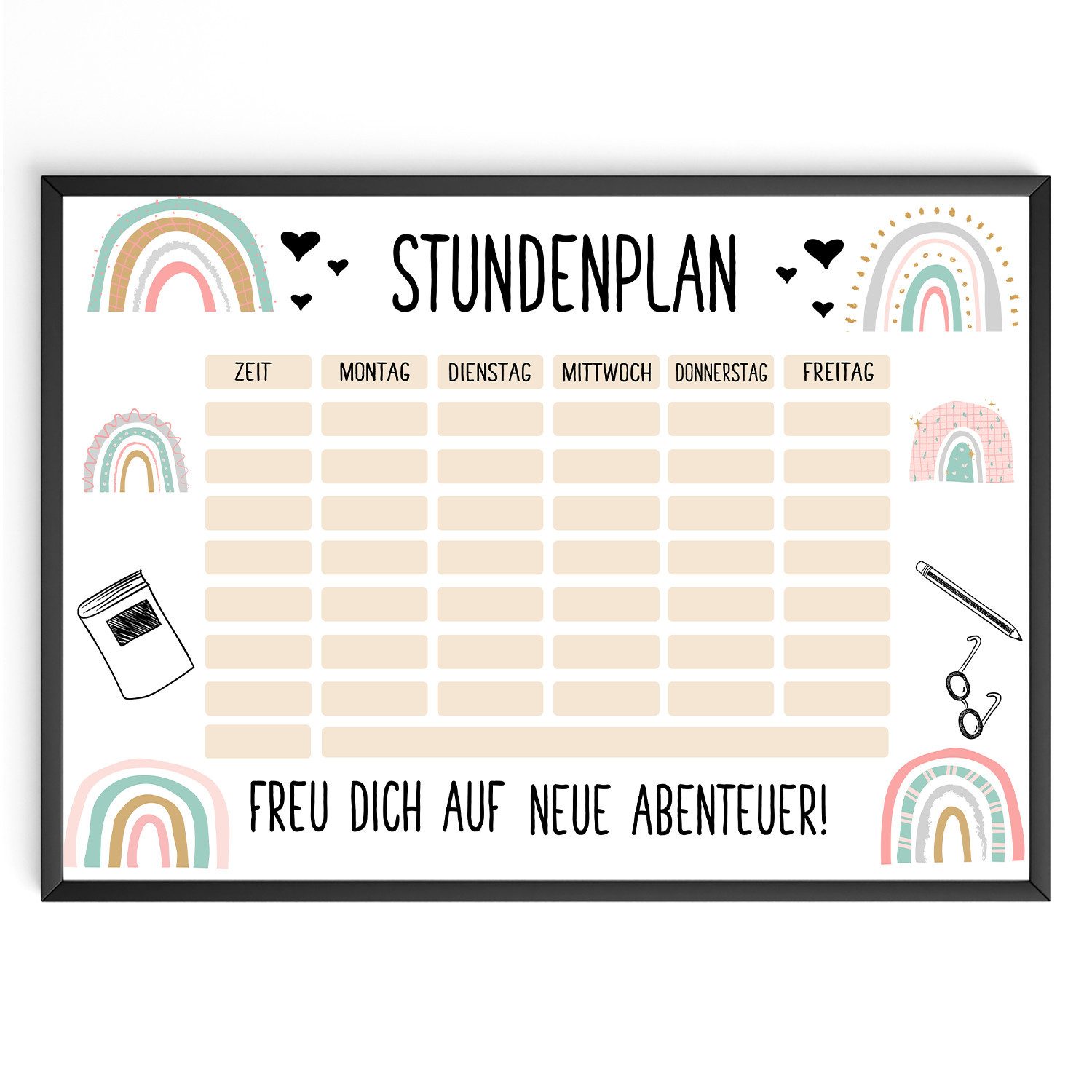 Tigerlino Poster Stundenplan Einschulung Schulanfang Schulkind 1. Klasse