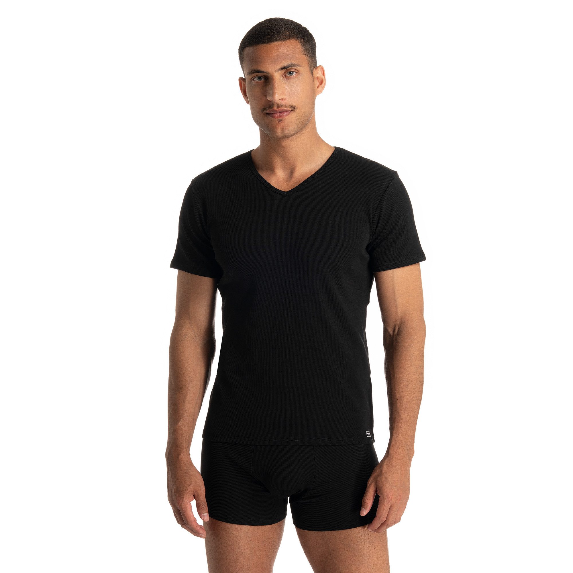 Bruno Banani V-Shirt FINE RIB Feinripp, Kurzarm, V-Neck, Cotton-Mix
