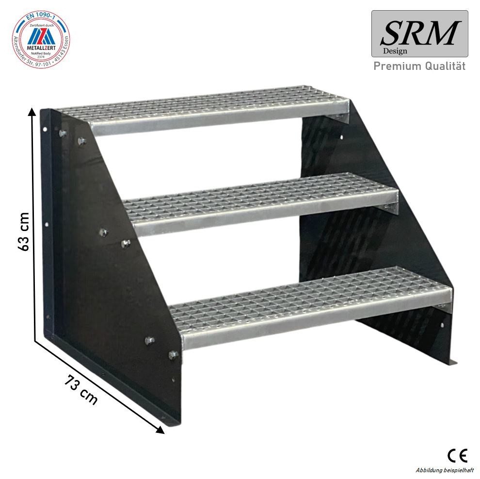 SRM Design Außentreppe 3 Stufen Standtreppe Anthrazit, Breite 70cm, Höhe 63cm ohne Geländer
