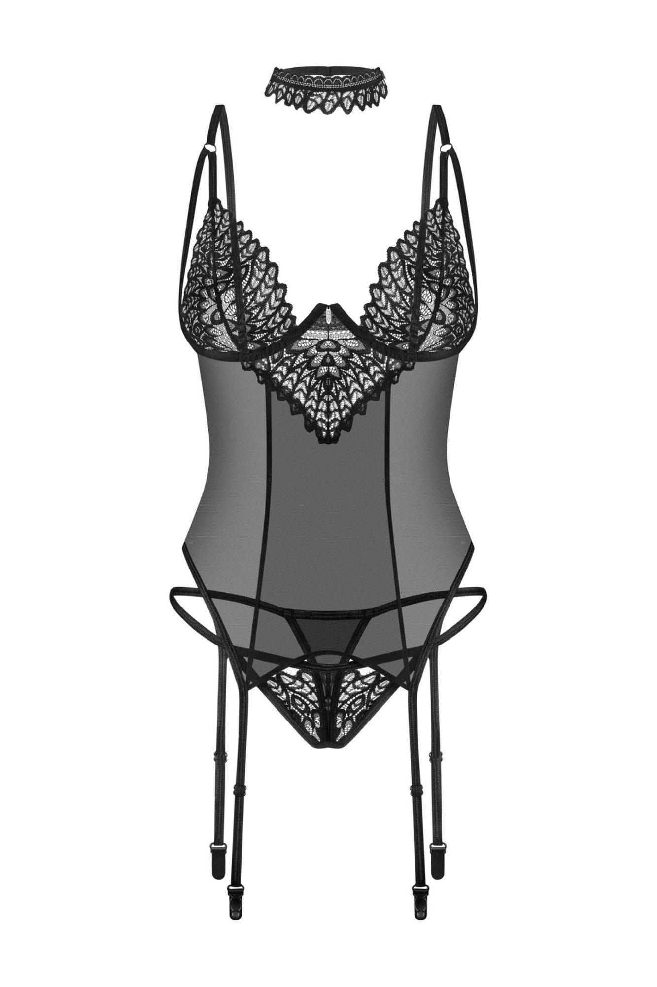 Obsessive Strapsgürtel Damen Dessous Strapshemd Set schwarz transparent aus Netzmaterial und