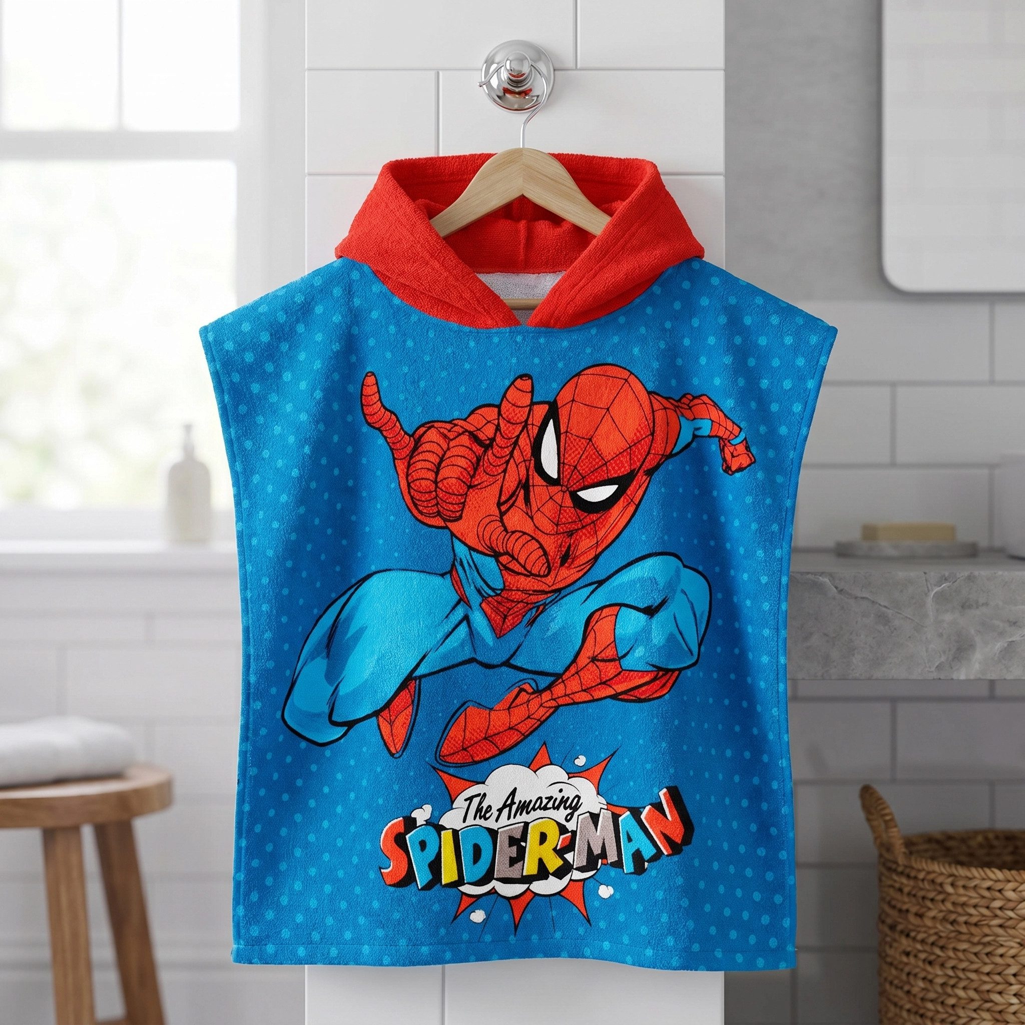 MARVEL Badeponcho Marvel Spiderman Kinder Poncho Badeponcho 100% Baumwolle, Baumwolle, Kapuze, Kinderponcho