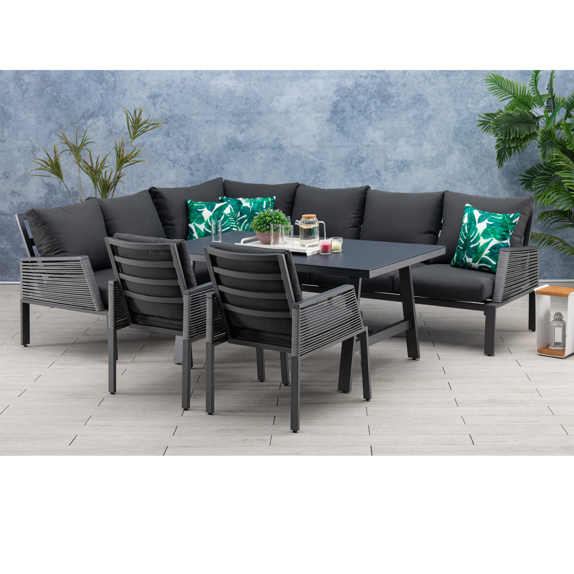 MANDALIKA Garden Gartenlounge-Set Alu / Rope Dining Eck Lounge Set Elba inkl. 2x Dining Sessel