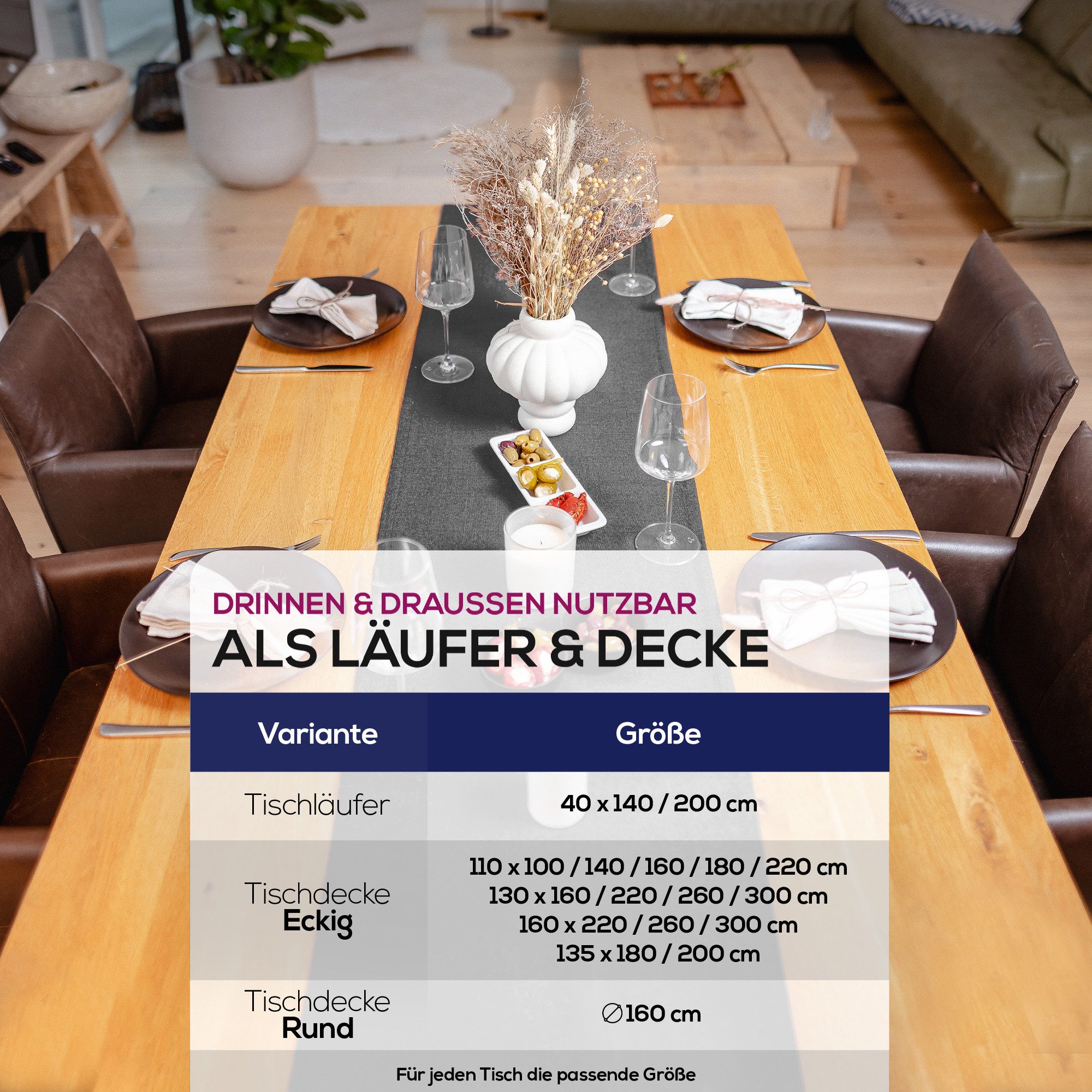 Beautex Tischdecke Lina elegante Leinenoptik, viele Größen und Farben (1-tlg), Schmutzabweisend, knitterarm, sauber umnähmter Saum – Bild 5 von 5
