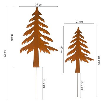 UNUS GARDEN Gartenstecker Tannenbaum in Rostoptik 2er Set (92x71cm und 31x23cm (HxB)