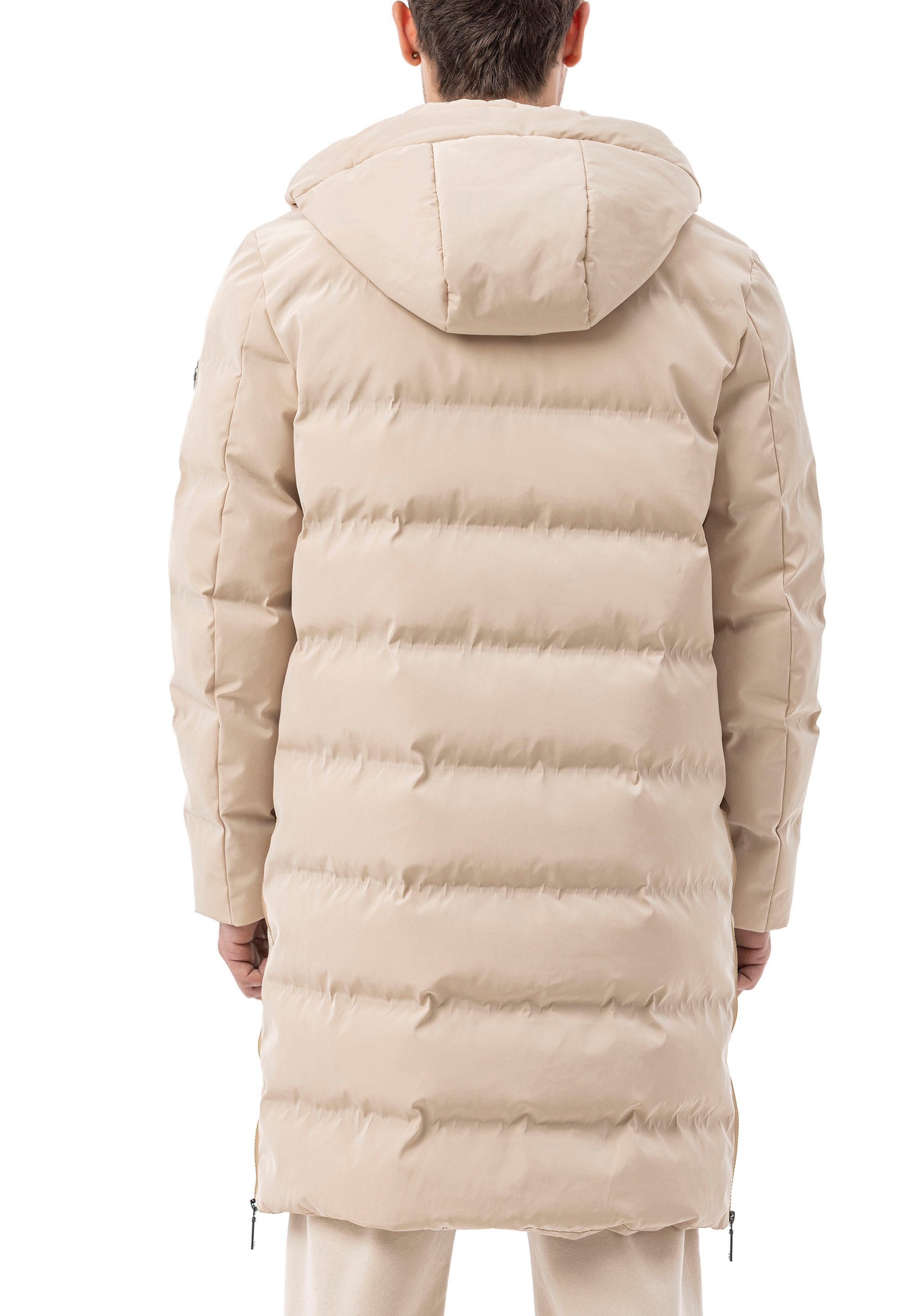 RedBridge Steppmantel mit Kapuze Lange Winterjacke Warm Leicht Casual Verdeckter Reißverschluss mit Druckknopfleiste