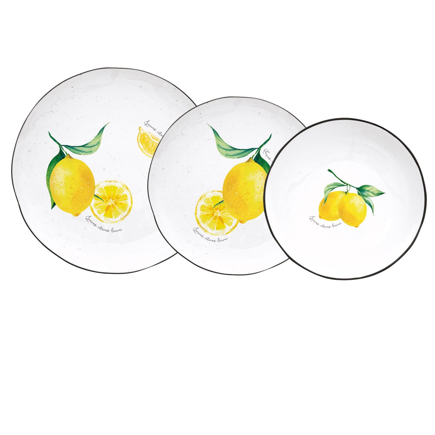 EasyLife Frühstücks-Geschirrset Amalfi, Porzellan, Spülmaschinengeeignet, Weiß, Motiv: Zitronen