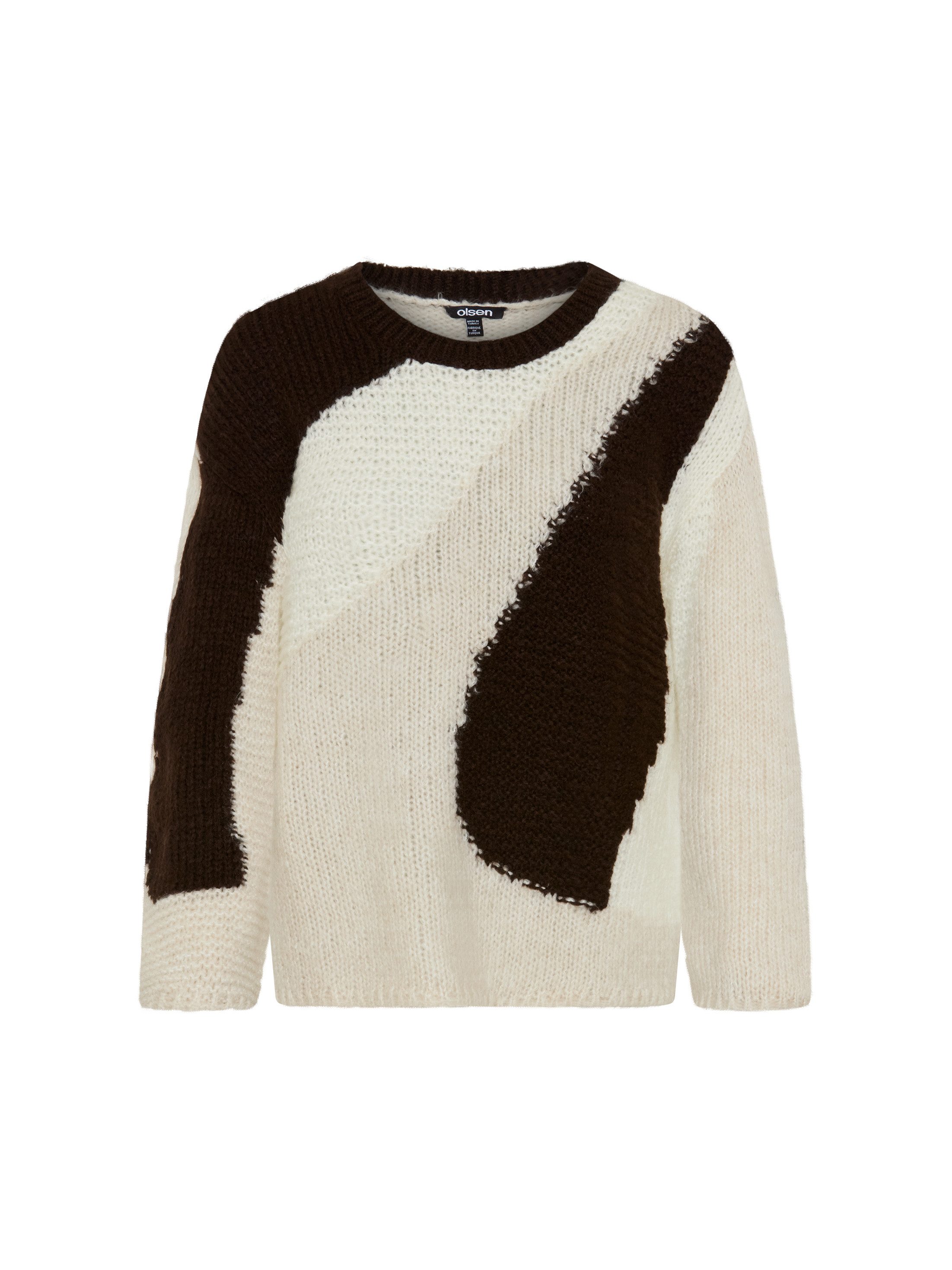 Olsen Strickpullover mit Panneaux-Dessin und Rundhalsausschnitt