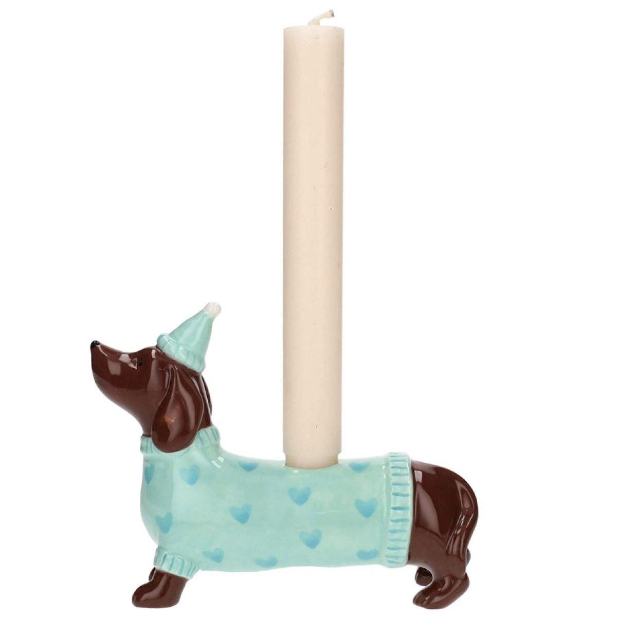 Giftcompany Kerzenhalter Kerzenleuchter Mignon Dackel mit Mütze Türkis