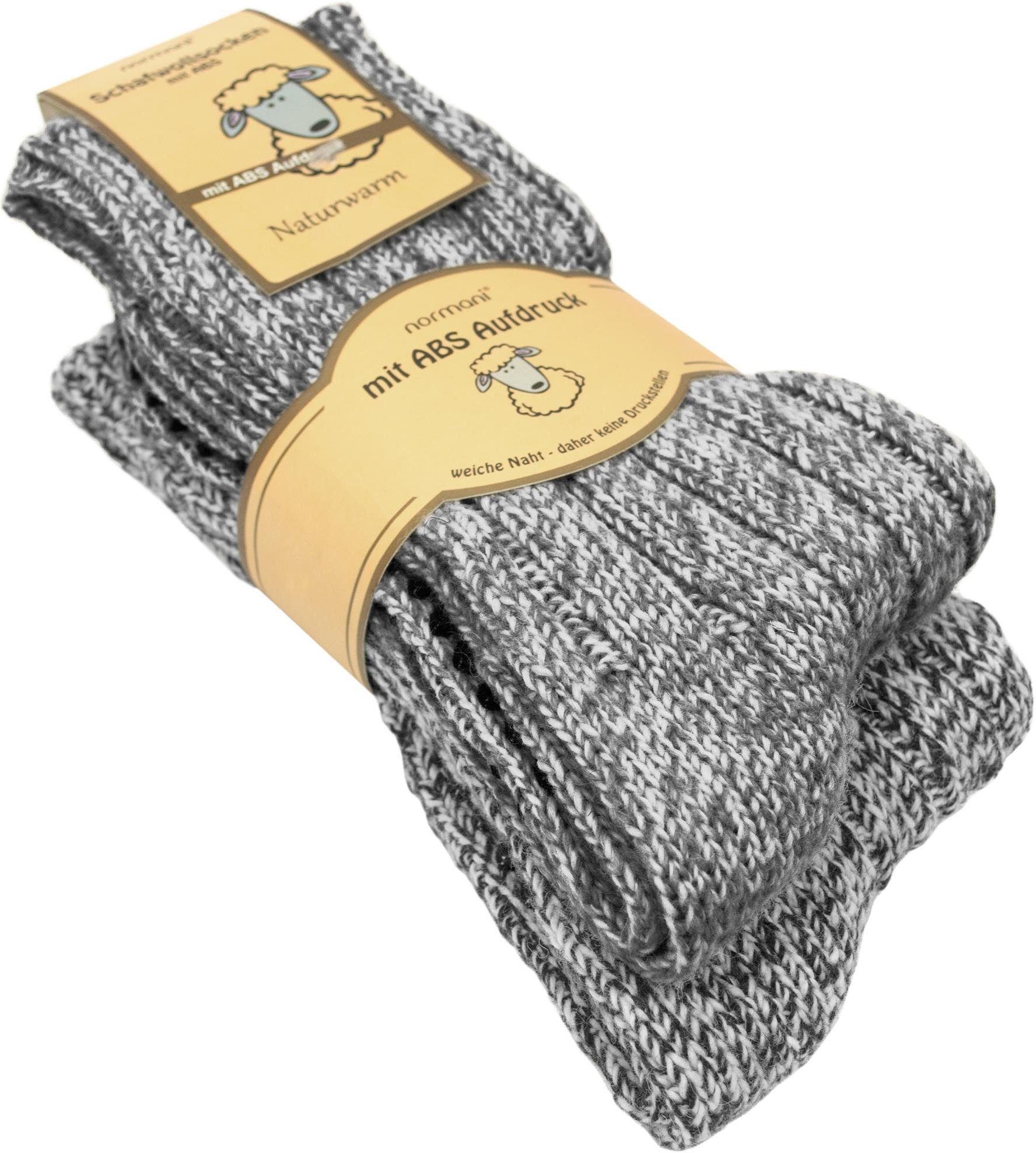 normani Thermosocken 2 Paar Norweger-ABS-Socken mit Schafwolle (Set, 2 Paar) hoher Schafwollanteil Graumelange