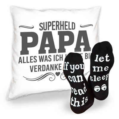Soreso® Dekokissen Geschenk für Männer Papa - Deko Kissen + Lustige Sprüche Socken, Komplettes Geschenke Set