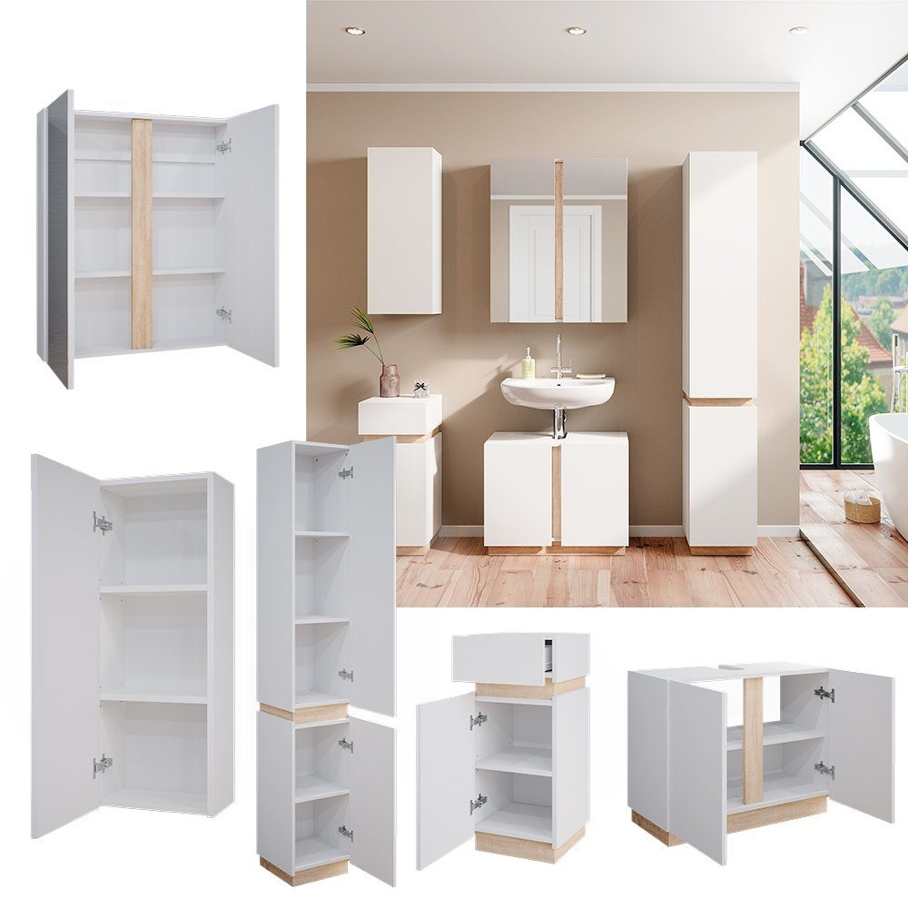 Vicco Badmöbel-Set Gloria, Weiß/Sonoma, 5 Teile, günstig online kaufen