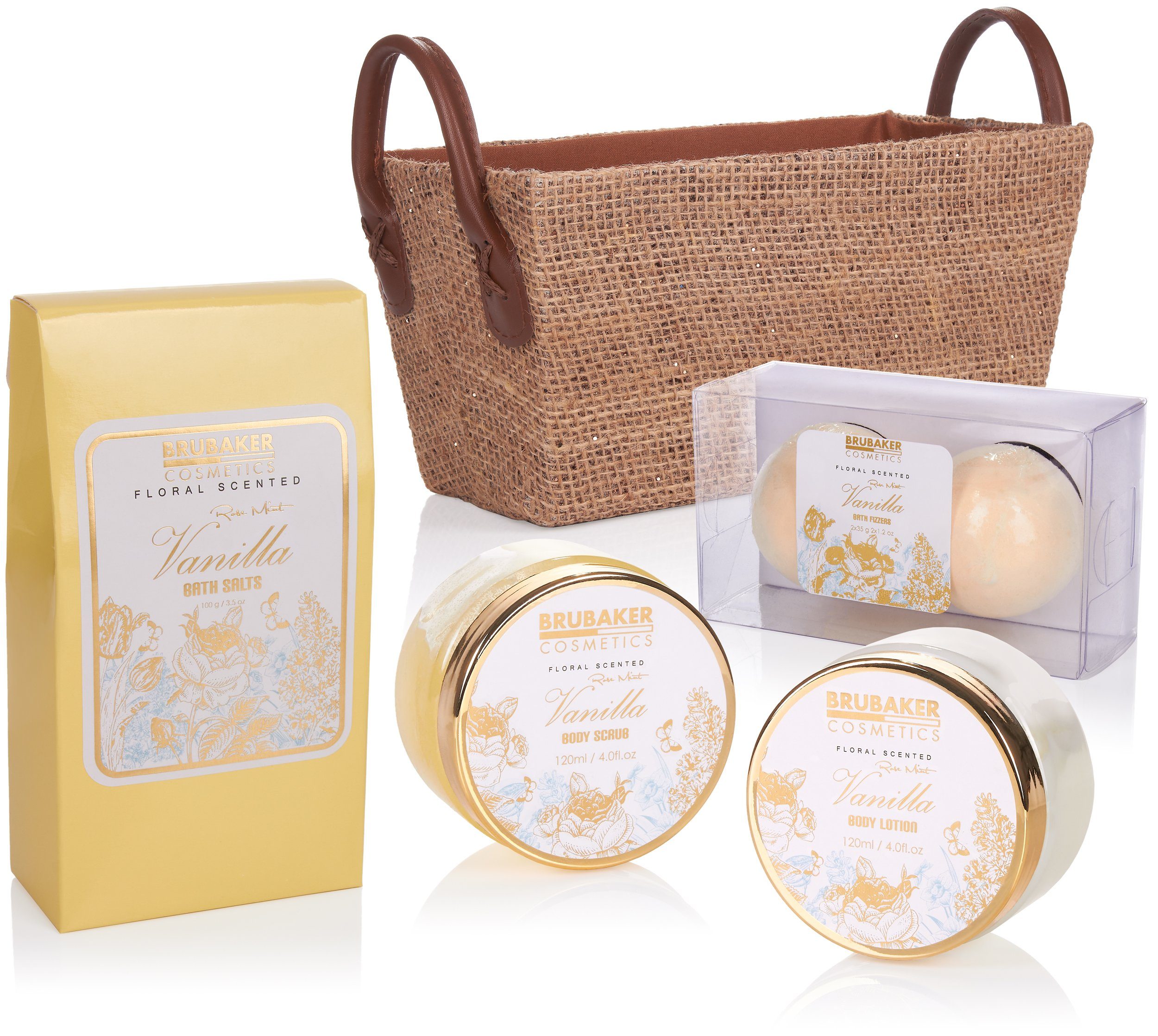 BRUBAKER Pflege-Geschenkset Dusch- und Badeset mit Vanille Rosen Minze Duft, 9-tlg., Damen Geschenkset in Henkelbox, Beauty Pflegeset für Frauen