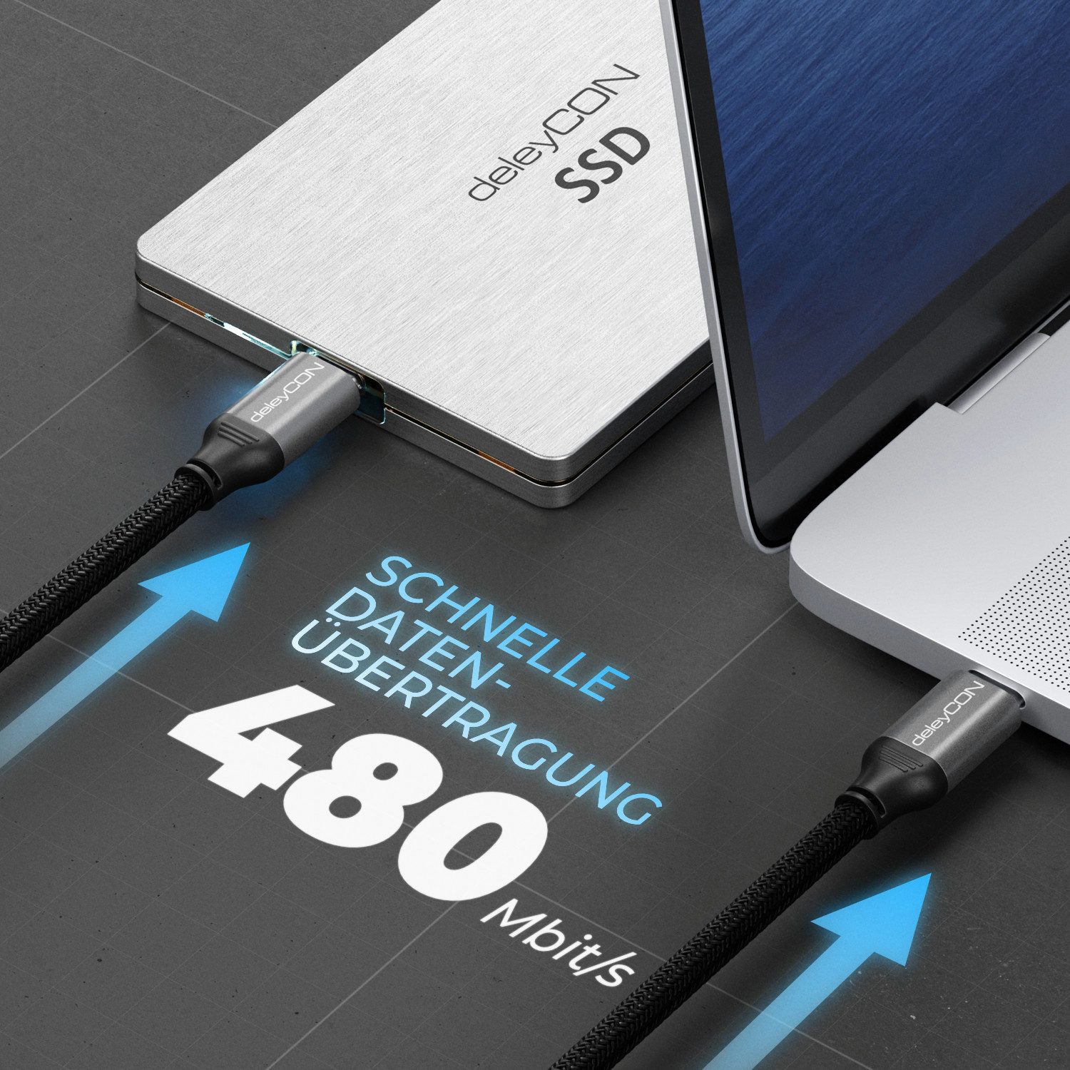 deleyCON deleyCON 0,30m USB C Kabel PD3.0 60W Schnellladekabel) USB-C zu USB-C USB-Kabel