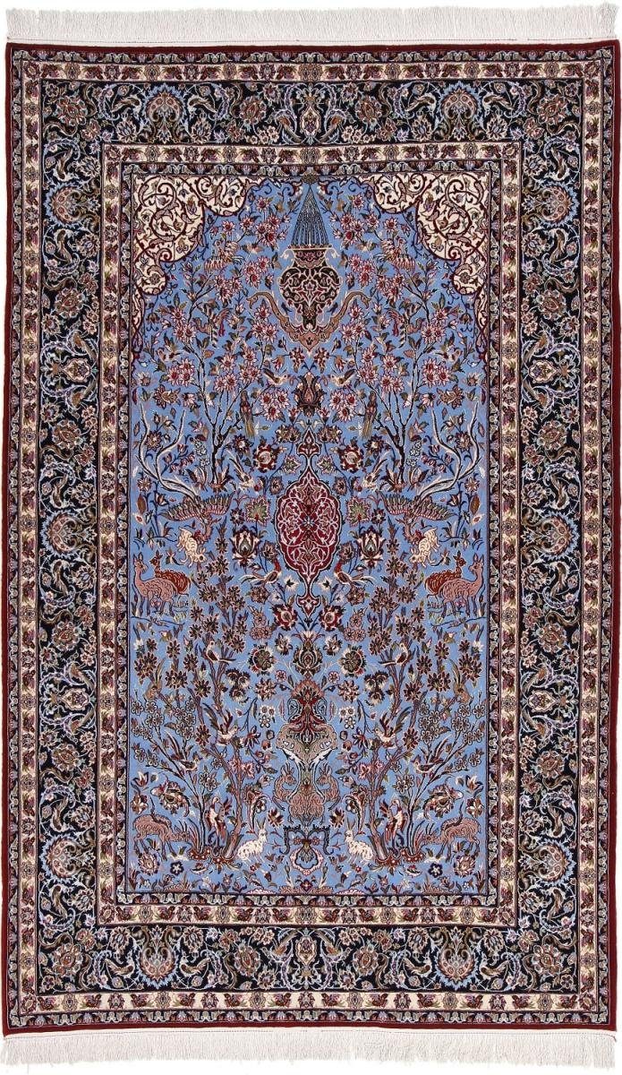 Orientteppich Isfahan Seidenkette 151x242 Handgeknüpfter Orientteppich, Nain Trading, rechteckig, Höhe: 8 mm