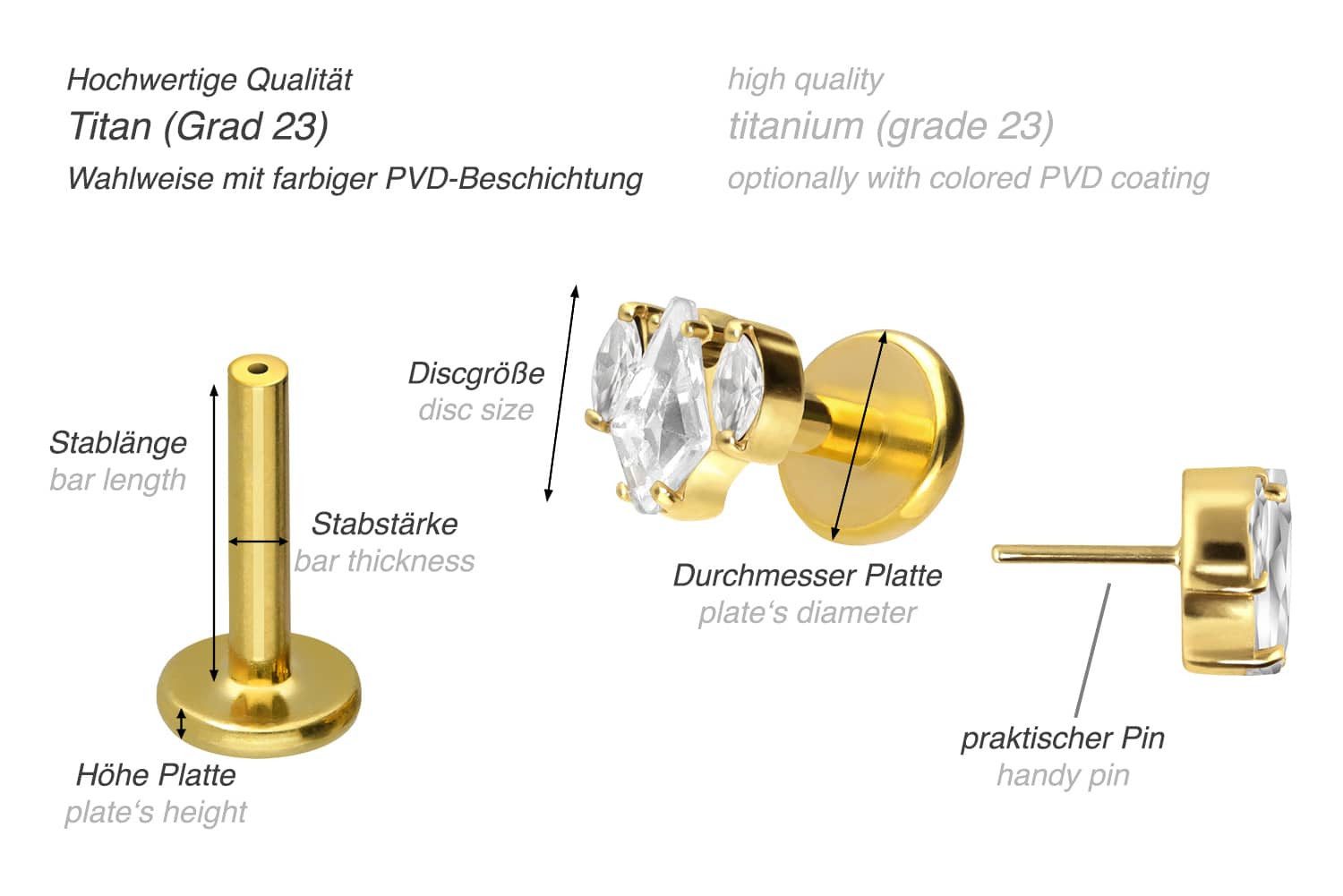 PIERCINGLINE Piercing-Set Titan Labret mit Push Fit KRISTALLSCHILD + KRISTALLOVALE (Labrets, 1-tlg)