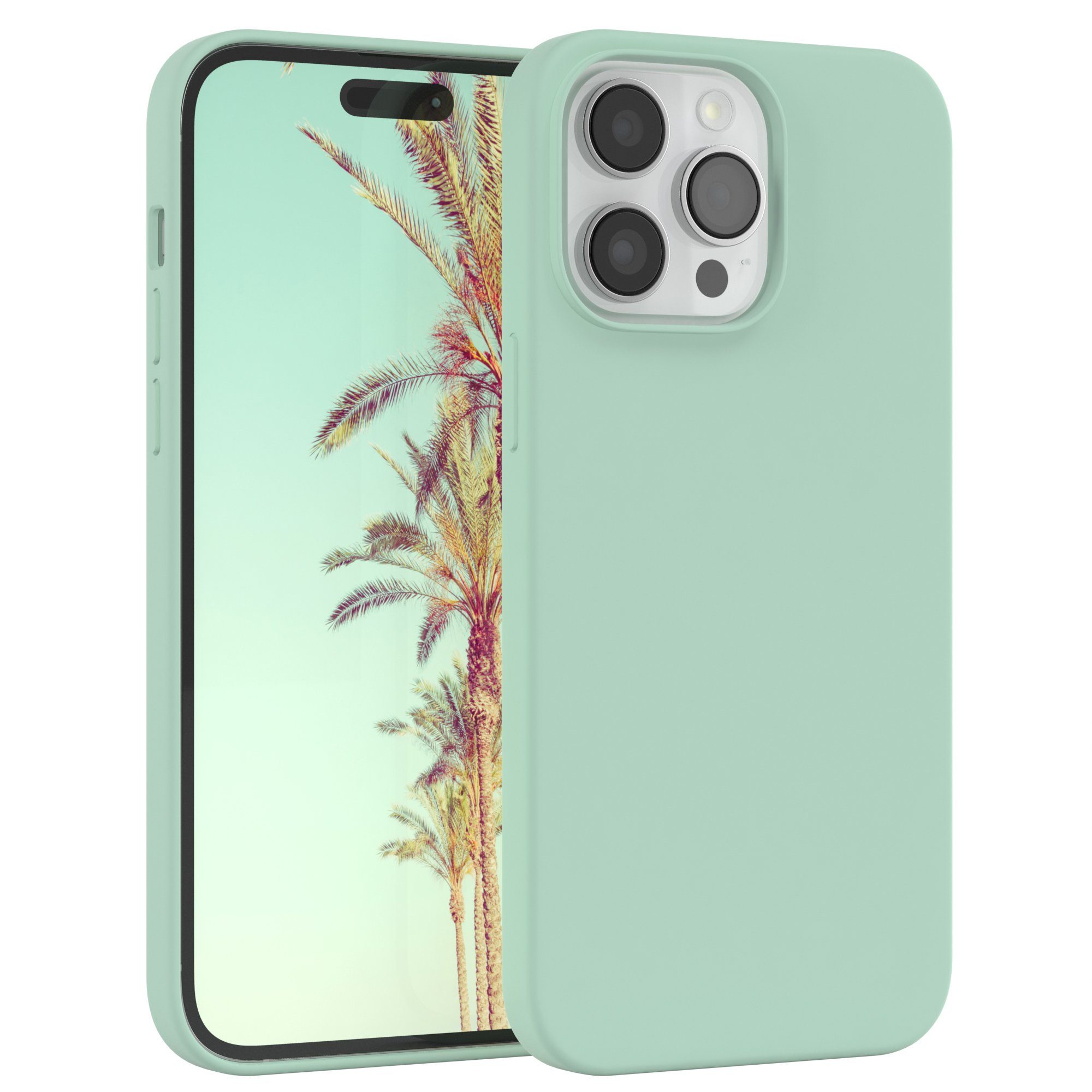 EAZY CASE Handyhülle Premium Silikon Case für Apple iPhone 14 Pro Max 6,7 Zoll, Cover Hülle mit Kameraschutz Bumper Case Slimcover kratzfest Mint Grün