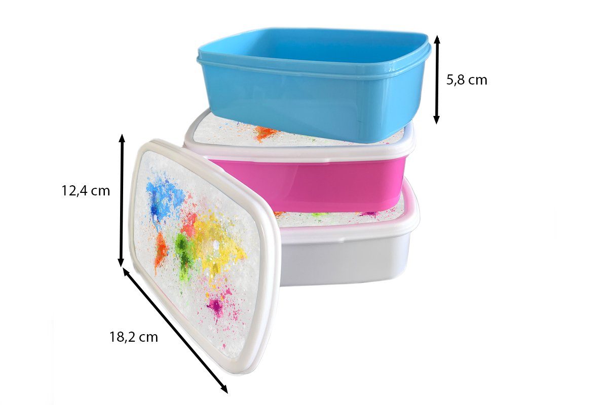MuchoWow Lunchbox Weltkarte - Abstrakt - Snackbox, - - für Kunststoff Brotdose rosa Mädchen, Erwachsene, Brotbox Malen (2-tlg), Kunststoff, Kinder - Mädchen, Jungen Kinder