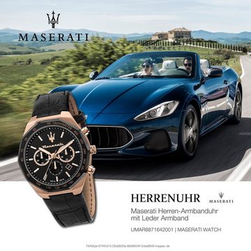 MASERATI Chronograph Maserati Herren Uhr Chronograph, Herrenuhr rund, groß (ca. 45mm) Lederarmband, Made-In Italy