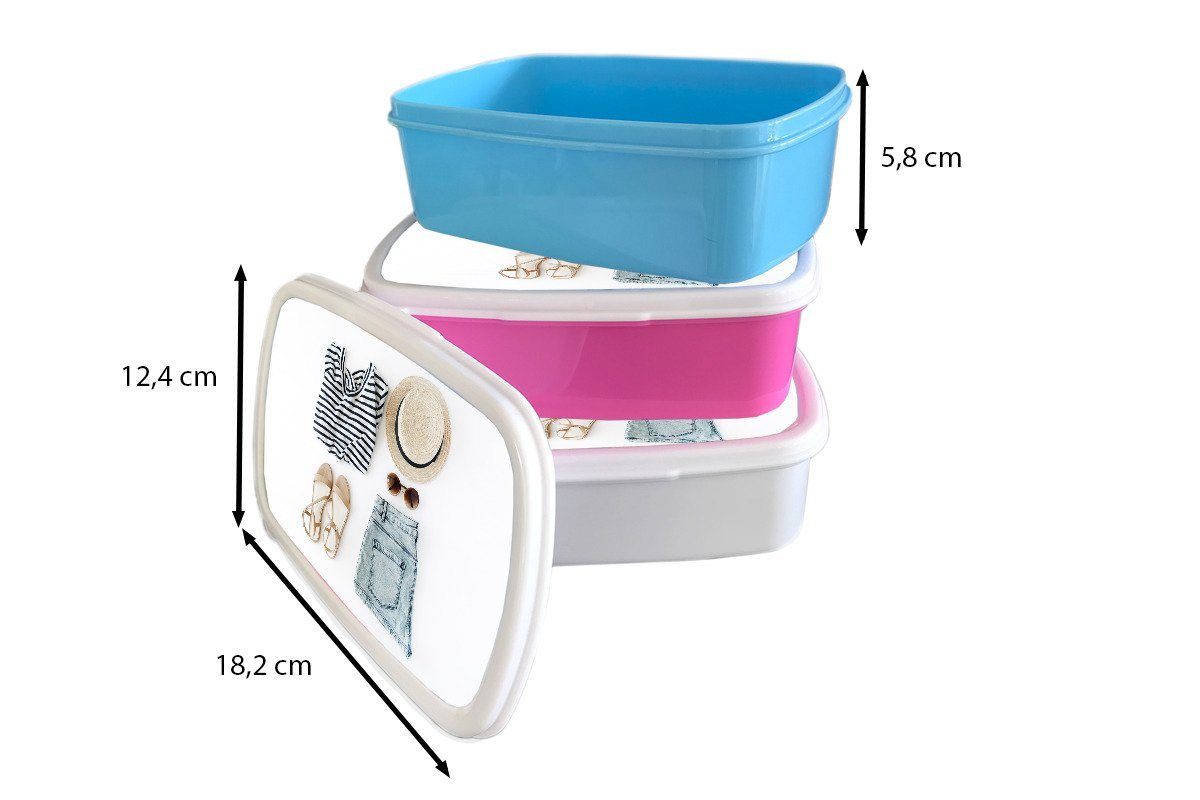 Kunststoff, und Kinder - MuchoWow Lunchbox Brotbox und für Jungs Erwachsene, - Brotdose, (2-tlg), Hut, Kleidung Tropical Mädchen für weiß