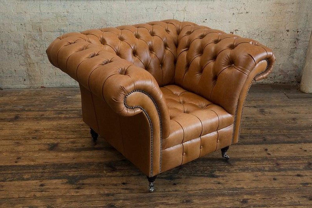 JVmoebel Chesterfield-Sessel Eleganter Polsterstuhl im Chesterfield-Stil, hellbrauner Bezug (Packung, Relaxsessel), Made in Europa