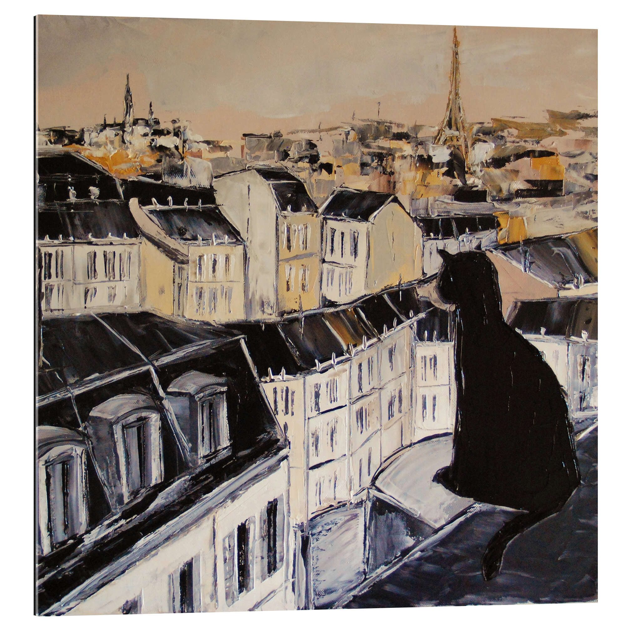 Posterlounge Wandbild Schwarze Katze über den Dächern von Paris, JIEL, erhältlich als Poster, Leinwandbild, Wandsticker oder Acrylglasbild