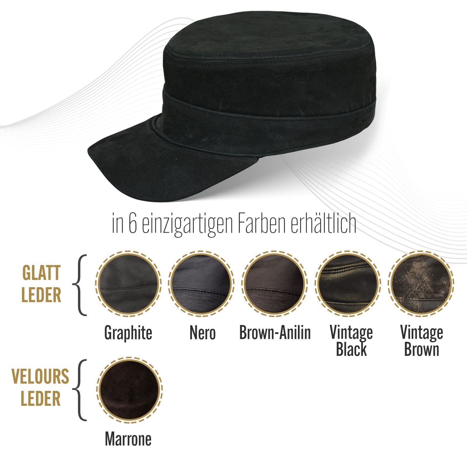 BLACK FOREST FOX Cowboyhut Herren Leder CUBA Cap Hut Schirmmütze in versch. Farben & Leder Black