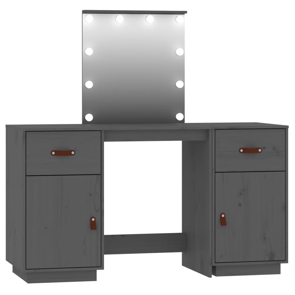 (1-St) Grau Kiefer LED Grau | vidaXL mit Massivholz Schminktisch Grau Schminktisch-Set
